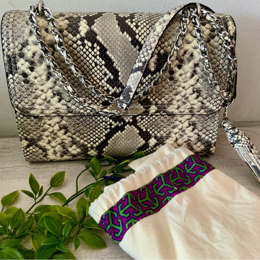 NWOT TORY BURCH FLEMING LARGE PYTHON PRINT CONVER… - image 1